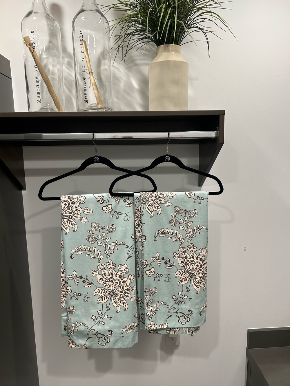 Linden Street JC Penney Jacobean Aqua Medallion Curtain Panels -Blue/Brown/Ivory